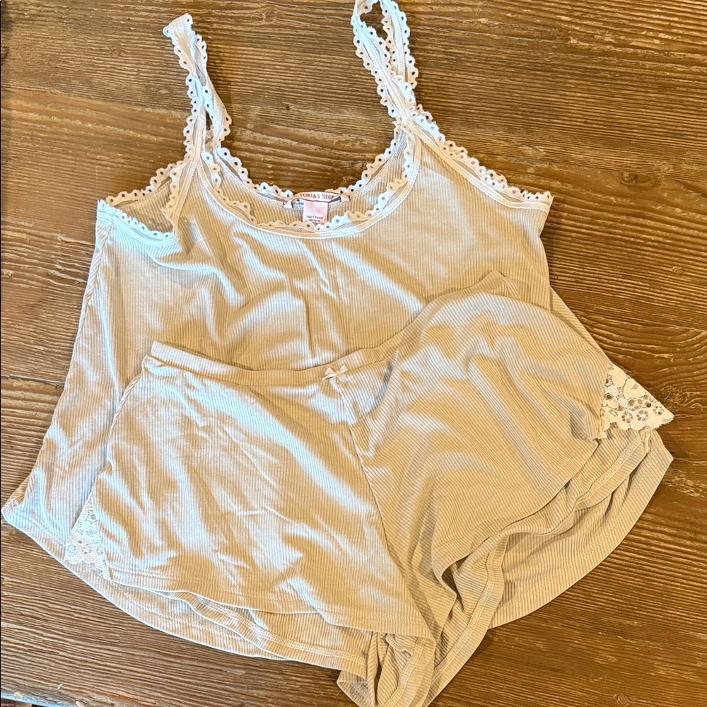 Victoria's Secret Beige Lace Pajama Set - camisole & Shorts